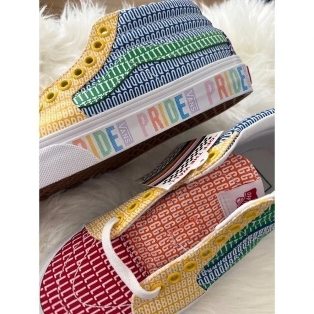 Vans Sk8 Mid High Top Sneakers Womens 5 NEW Pride‎ Rainbow Multi Colored